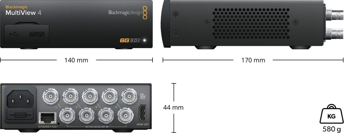 Blackmagic MultiView 4 – Rozměry a hmotnost